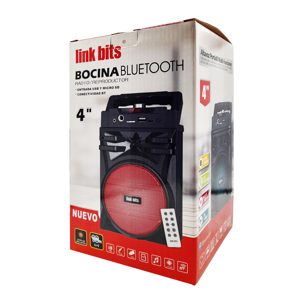 BOCINA 4" LINK BITS VA486TL BT/ LINTERNA/ CONTROL/ USB/ AUX/ FM