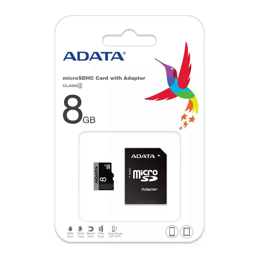 MICRO SD 8GB ADATA CLASE 4 CON ADAPTADOR NEGRO