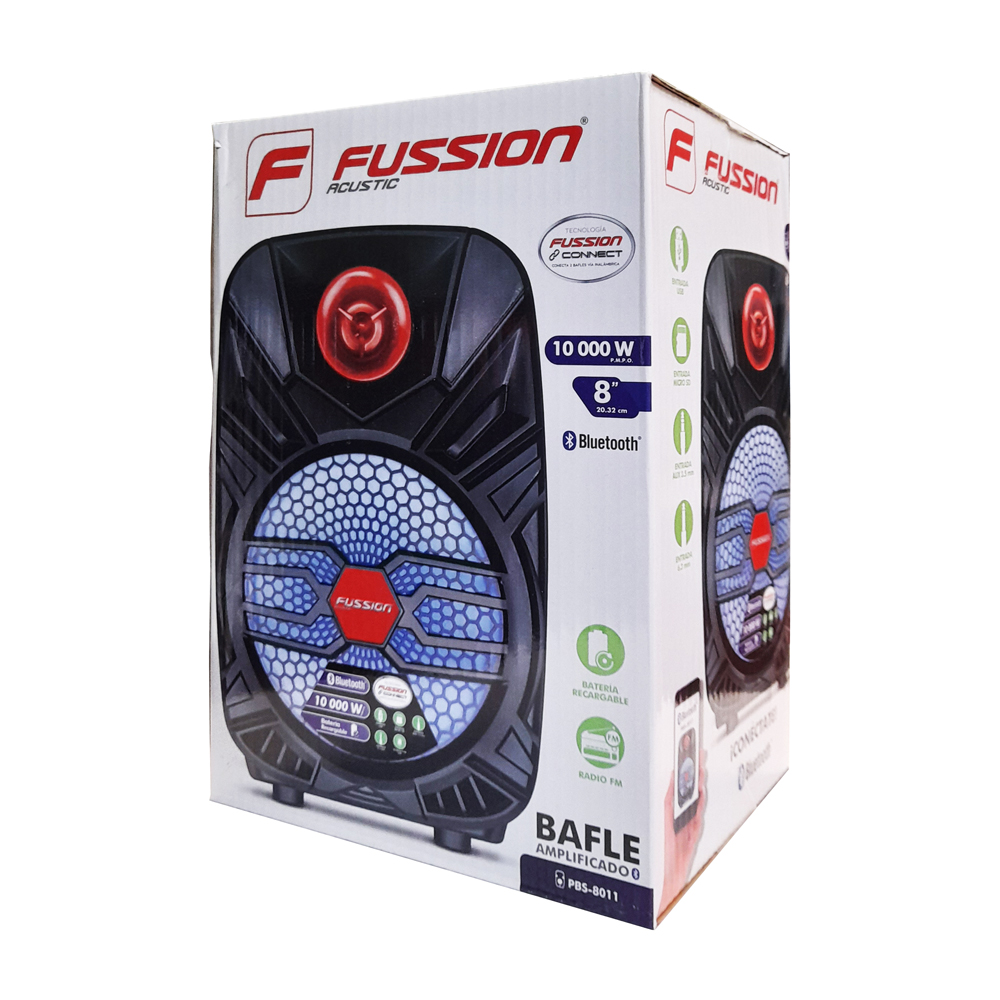 BAFLE 8&quot; FUSSION PBS-8011 BT/ USB/ SD/ AUX/ FM/ LUZ LED