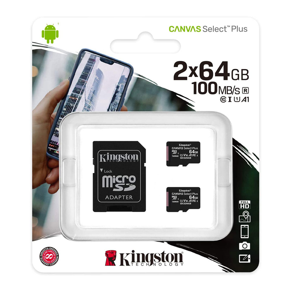 MEMORIA MICRO SD 64GB KINGSTON SDCS2/64GB-2P1A CANVAS SELECT PLUS DUO C/A